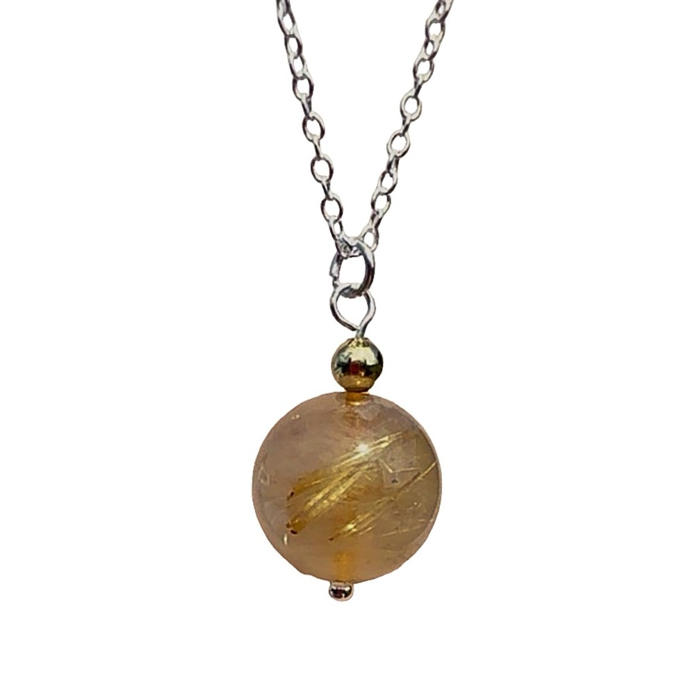 Elegant Golden Rutilated Quartz Pendant Necklace!